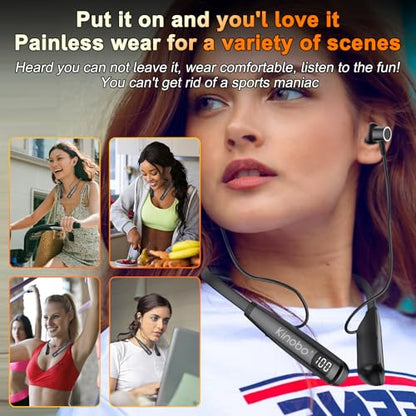 Kinobo Neckband Bluetooth Headphones, 6.0 Bluetooth 100 Hours Playtime，IPX7 Sports Waterproof Earbuds with Microphone Noise Cancelling with HiFi Speakers Multiple Switchable Sound Modes - color: Cable