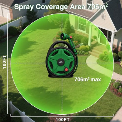 1/2" x 50FT Retractable Garden Hose Reel，With 10 Patterns Spray Nozzle，Portable Heavy Duty Garden Hose Holder for Garden Watering，Car & Patio Washing，Pet Cleaning（Green）