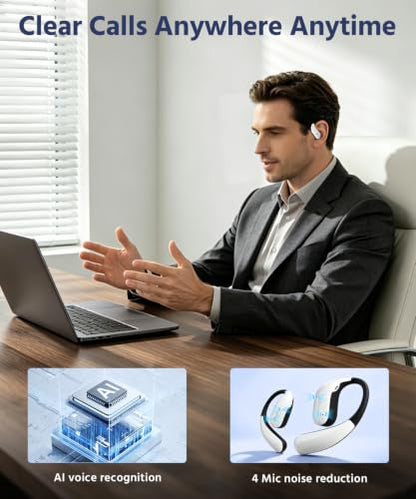 Open Ear Earbuds, Soft Earhook, 56H Playtime, Bluetooth 6.0, Bass - color: White
