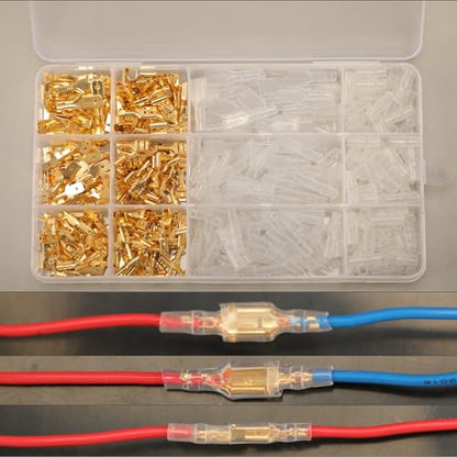 Feggizuli 480pcs Male and Female Spade Connectors Kit With Insulating Sleeve - 2.8mm, 4.8mm, 6.3mm Crimp Terminals for Electrical Wiring