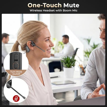 Air Conduction Open Ear Headphones with Mic, AI Noise Cancelling Bluetooth Headset, Dual Connect Wireless Headphones with Mute Button, 32g Lightweight for Work, Driving, Workout, Calls Black