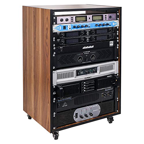 Sound Town DIY 16U Studio Rack with Furniture Grade Walnut Laminate, Rubber Feet, Casters (SDRK-16WN) - size: 16U w/ Casters