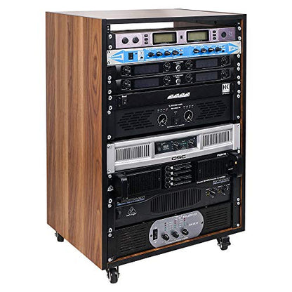 Sound Town DIY 16U Studio Rack with Furniture Grade Walnut Laminate, Rubber Feet, Casters (SDRK-16WN) - size: 16U w/ Casters