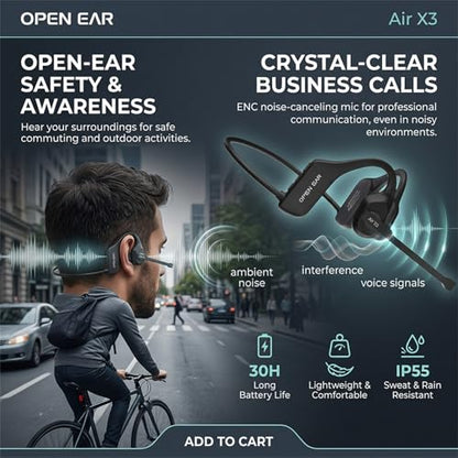 Open Ear Air X3 Bone Conduction Headset with Mic, Dual Connect Wireless Headphones, Noise Cancelling Wireless Headset with Mute Button, Designed for Truck Driver, Meeting, Home Office - color: Black