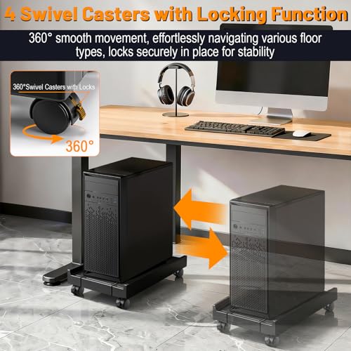 Mobile CPU Stand Adjustable Computer Tower Stand Fits Most PC | CPU Holder with Cooling Fan and 4 Caster Wheels , Adjustable Width Under Desk PC Floor Stand for Office, Home and Classroom