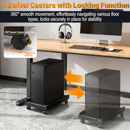Mobile CPU Stand Adjustable Computer Tower Stand Fits Most PC | CPU Holder with Cooling Fan and 4 Caster Wheels , Adjustable Width Under Desk PC Floor Stand for Office, Home and Classroom