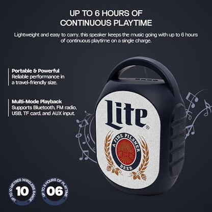 Gabba Goods Miller Lite Bluetooth Speaker, Portable Wireless Sound System, Dual 5W Drivers, Bluetooth 5.3, 50mm High-Fidelity Audio, AUX, USB, MicroSD, FM Radio, Built-in Mic & USB-C (Black, Curved) - color: Black