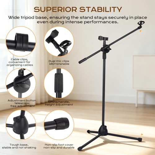 Bullfighter Mic Stand Floor Universal Adjustable Tripod Microphone Stand,Dual-Use Mic Boom Stands,Stable On Stage Mic Stand for Singing,Live Streaming,Karaoke,Events & Studio Church Metting