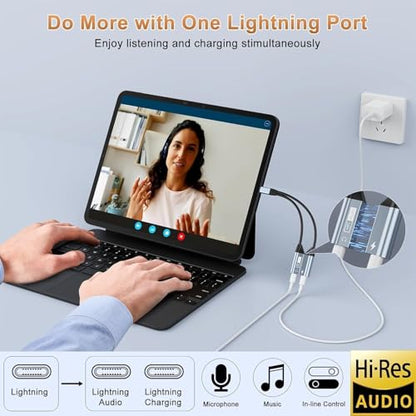 Magnetic Lightning to Dual Lightning AUX Adapter,[ MFi Certified] 2 in 1 iPhone Audio and Charger Splitter,Dongle Compatible with iPhone 14/13/12/11/XS/XR/7/8 and iPad, Supports Charging & Audio - color: Black 1