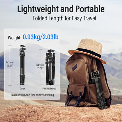 SIRUI Lightweight Carbon Fiber Travel Tripod, 52" Compact Camera Tripod with 360°Ball Head Kit, Detachable Center Column, Max Load 13.23lbs/6kg, Traveler 5CX - style: Carbon Fiber Tripod