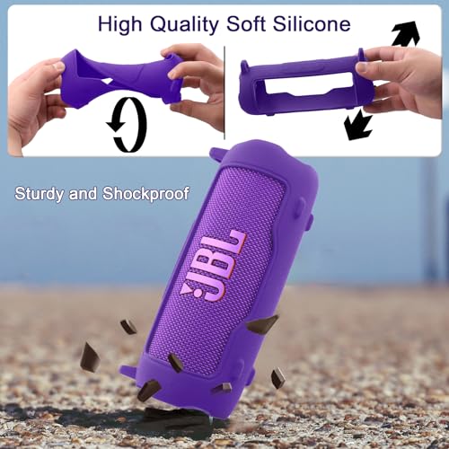 co2CREA Silicone Case for JBL Flip 7 Portable Waterproof Speaker, Purple | Portable Travel Soft Cover with Detachable Shoulder Strap, Protective Skin Case, Hands-Free Carrying, Lightweight - color: Purple Case