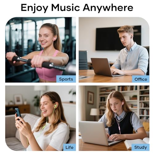 LWZCAM Wired Earbud 5 Pack with 3.5mm Stereo Headphones with Microphone | Bass-heavy sound, a built-in microphone, tangle-free design, ergonomic in-ear style, and compatibility with all 3.5mm jacks - color: Black