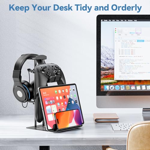 KDD RGB Headphone Controller Stand with Wireless Charging & Desk Aluminum Headphone Stand for Universal Storage