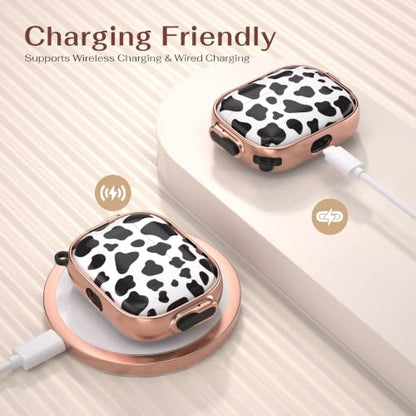 for AirPods Pro 3rd Case with Safety Lock,Magsafe Compatible,Cow Print | Double Secure Lock,Drop Protection,Two-Piece Design,with Gold Keychain, Anti Lost, Dustproof, Cute AirPods Pro 3 Case - color: Cow + Gold, size: Airpods Pro 3 Case