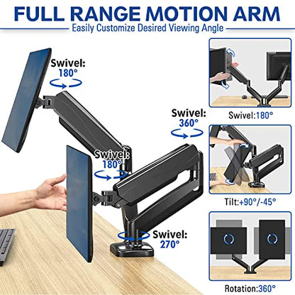 Dual Spring LCD Monitor Arms with USB and Multimedia Ports for: Sceptre Curved 24" 75Hz Professional LED Monitor 1080p 98% sRGB HDMI VGA Build-in Speakers, Machine Black 2021 - style: Dual Arm