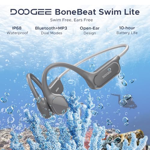 Bone Conduction Headphones IP68 Waterproof Swimming Headphones,10H Running Headphones Bluetooth 5.4 Open Earphones 32GB MP3 Dual Modes for Cycling,Underwater Swimming,Fitness (Gray) - color: LGRAY