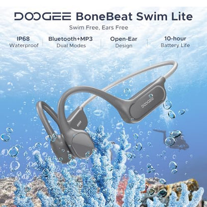 Bone Conduction Headphones IP68 Waterproof Swimming Headphones,10H Running Headphones Bluetooth 5.4 Open Earphones 32GB MP3 Dual Modes for Cycling,Underwater Swimming,Fitness (Gray) - color: LGRAY
