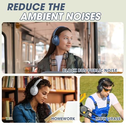 BERIBES Hybrid Active Noise Cancelling Headphones Wireless Over Ear 70Hours | Foldable Bluetooth 6.0,Transparent Modes,3.5MM Cable,Lightweight Built-in Mic,HiFi Stereo Deep Bass,Soft-Earpad,Fast Charging - color: Blue