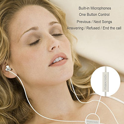 MAXROCK Unique Total Soft Silicon Sleeping Headphones Earplugs Earbuds with Mic for Cellphones, Tablets and 3.5 mm Jack Plug (White) - color: White