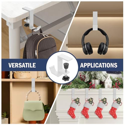 Clamp-On Under Desk Backpack Hanger, Clamp-On Under Desk Headphone Holder, Students' Desk Hook, with Adjustable Arm Clamp for Handbag and Purse Holder (White) - color: White