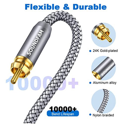RCA Subwoofer Cable 10ft/3M RCA Cable Male to Male Gold Plated Connector for Subwoofer,Home Theater,Amplifier,TV-Grey - size: 10ft/3M, style: Subwoofer M/M
