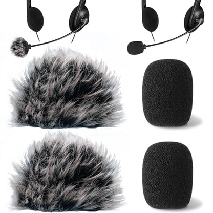 PAGOW 4Pcs Mini Foam Microphone Windscreens＆Furry Cover, Mic Headset Cover | Black High Density Lapel Microphone Windscreen for Lavalier Microphones Noise Reduction (2pcs Foam + 2pcs Furry) - color: black,Foam(2pcs),Furry(2pcs)