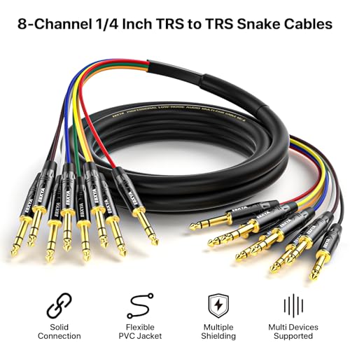 EBXYA 8-Channel 1/4 Inch TRS to TRS Snake Cables,Recording Snake Cable | 6.35mm Male Jack Stereo Audio Balanced Line for Keyboard, Amplifier, Speaker, Mixer,10 Feet 1 Pack - size: 8-Channel 10 Feet, style: TRS to TRS