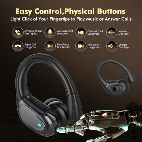 HAOYUYAN Wireless Earbuds, Sports Bluetooth Headphones, 80Hrs Playtime Ear Buds with LED Power Display, Noise Canceling Headset, IPX7 Waterproof Earphones for Workout/Running(Black)