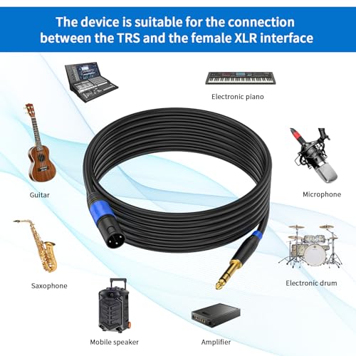 Male XLR to 1/4 Inch (6.35mm) TRS Mono Jack Microphone Cable,(2Pack, 3.3 FT) Balanced 3 Pin XLR Male to Quarter inch TRS Plug Mic Cord for Dynamic Microphone - size: 3.3 FT, 2Pack, style: XLR Male to 6.35mm
