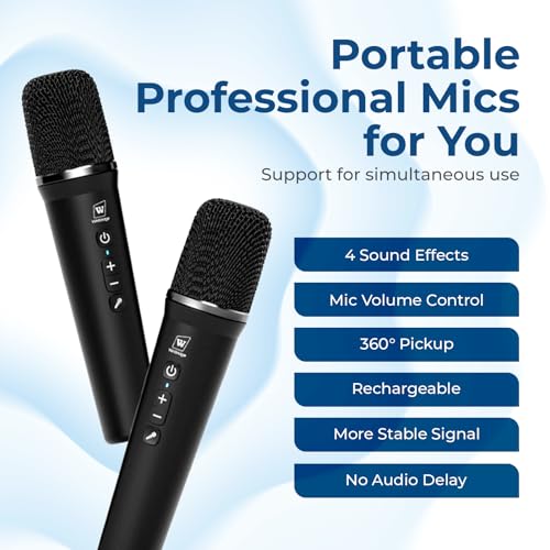 100W Powerful Voice Amplifier with 2 Wireless Microphones S99 | Big Pro Sound Portable Speaker with Microphone, Bluetooth Speaker PA System Karaoke Machine Support BT/USB/TF Card/Aux/Guitar - color: Black