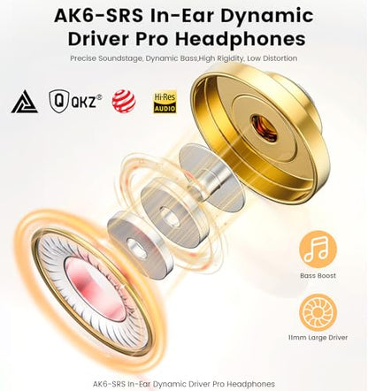 Wired IEM Earbuds, QKZ Ak6 SRS Gaming Headphones in-Ear Monitor with 11mm DD for Crystal Clear Hi-Res Sound,Earphones with Microphone&OFC Cable for Gaming,Video Musicians, Singers - color: Black