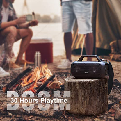 DOSS Extreme Boom Portable Bluetooth Speaker with 60W Mighty Sound-Black | 60W Deep Bass, 30H Playtime,10400mAh Power Bank, IPX6 Waterproof, TWS, BT 5.3, For Camping, Beach, Pool, Grage, Parties. - color: Black