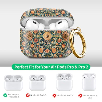 Compatible with Airpod pro 2nd/1st Generation Case Cover with Gold Round Keychain Cute Pattern Hard & Anti Slip Cover for Men Women & Girls（Flowery Branch） - color: Flowery Branch