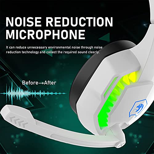 Wired Gaming Headset with Rainbow RGB Backlight Retractable Noise Isolating Microphone Stereo Sound Deep Bass Memory Foam Earmuff Over Ear Headphone for PS4 Xbox One Switch PC Mac Gamer Music (White) | Retractable,Noise Isolating Microphone,Stereo Sound,D