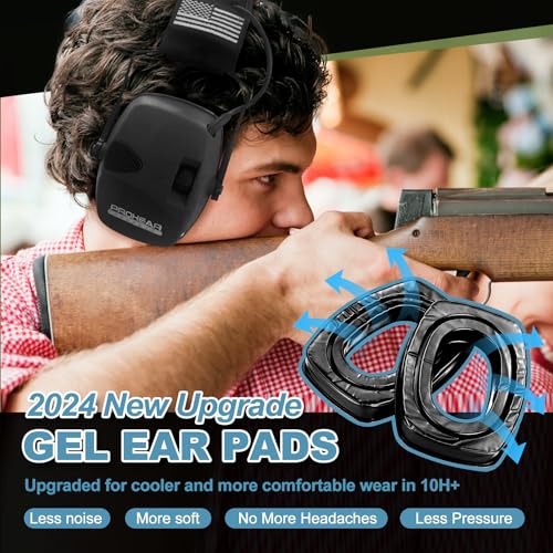 PROHEAR Electronic Ear Protection with Gel Pads for Shooting with 4X Sound Amplification, Gun Range Hearing Protection Muffs, NRR 23dB Noise Reduction Headphones for Hunting, Black - style: Electronic-black-gep02