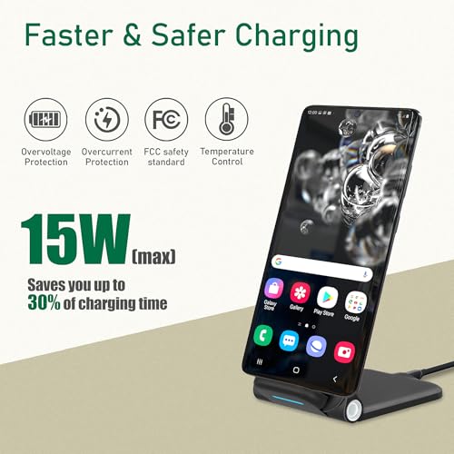 15W Wireless Charger Stand, Foldable Charging Station for Samsung Galaxy S25 S24 S23 S22 S21 S20 Ultra S10 S9 S8 S7 Note10 9 8 7, Desk Stand Up Phone Charger iPhone 17 16 15 14 13 12 Pro Max