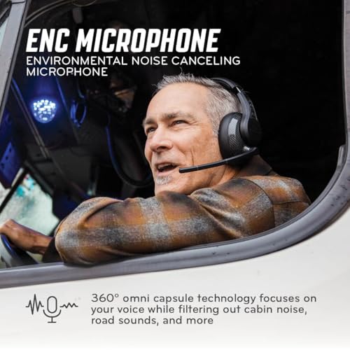 RoadWarrior RW2 Bluetooth Trucker Headset – 40mm Driver ENC Mic | Battery Indicator, 30+ Hour Battery Life, 100ft Wireless Range, IP54 Rated, Noise Cancelling Microphone, Over-Ear Fit