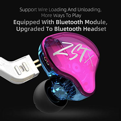 KZ ZST X Hybrid in-Ear Earphones, Purple | HiFi Musician Monitor Earbuds, Detachable 2-Pin Cable, 10mm DD+BA, Noise-Isolating, In-Ear Headphones, Gaming IEM - color: Purple, size: Without Mic