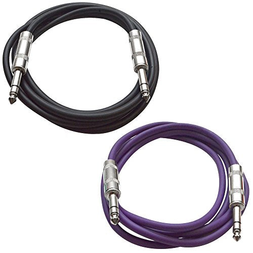 Seismic Audio - SATRX-3-2 Pack of 3' 1/4" TRS Male to 1/4" TRS Male Patch Cables - Balanced - 3 Foot Patch Cord - Black and Purple - color: Black and Purple