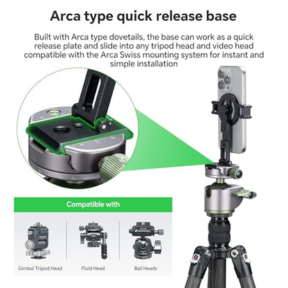 FANAUE Cell Phone Tripod Mount, Magnetic Aluminum Smartphone Stand Adapter with Cold Shoe Arca Swiss QR Base Plate,1/4" & 3/8'' Screw Phone Holder Mount for Video Live Streaming Vlogging