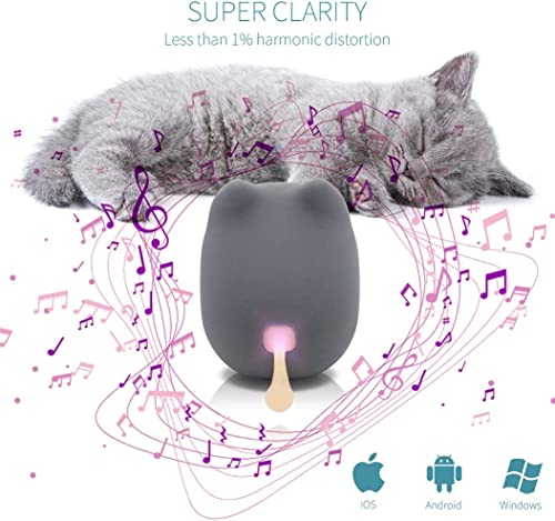 gingo Cute Cat Bluetooth Speaker (Gray) | Cat-shaped silicone tail, 40H playtime, TWS pairing, hands-free mic, BT5.3, 70g light, perfect home/office/outdoor/gift - color: Gray