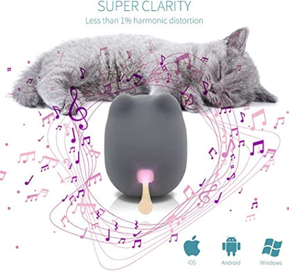 gingo Cute Cat Bluetooth Speaker (Gray) | Cat-shaped silicone tail, 40H playtime, TWS pairing, hands-free mic, BT5.3, 70g light, perfect home/office/outdoor/gift - color: Gray
