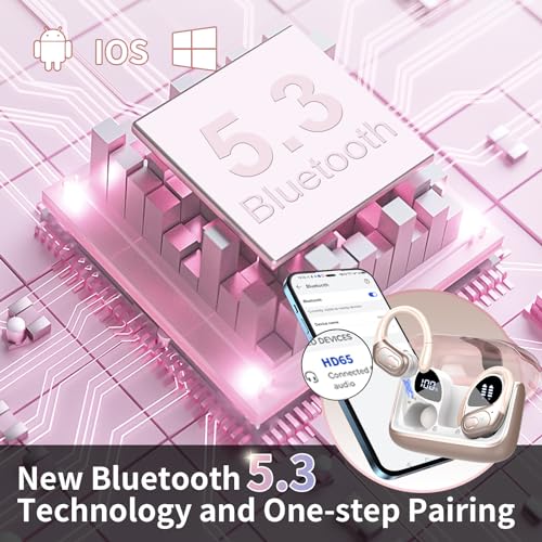 3 Sets Wireless Earbuds Sport, Bluetooth 5.4 Over Ear Buds Stereo Deep Bass Over Ear Bud with Earhooks, 75H Wireless Earphones with Mic, IPX7 Waterproof Earphone for Sports Blue+Rose Gold+white