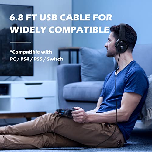 TONEMAC H24 Gaming Headset, 7.1 Surround Sound, Adjustable Noise Reduction Microphone, Memory Foam EarPads, Lightweight Gaming On-Ear Headphones for PC/PS4/PS5/Laptop, 6.8ft USB Cable -Black