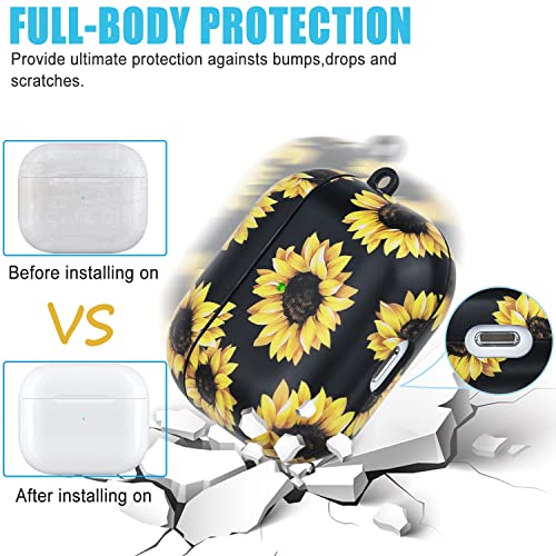 Compatible with Airpods 3rd Generation Case - Wonjury Protective Hard Compatible with Airpods 3 Case Cover with Cleaner Kit Women Girls Keychain, Sunflower - color: Sunflower
