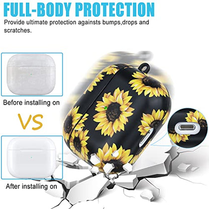 Compatible with Airpods 3rd Generation Case - Wonjury Protective Hard Compatible with Airpods 3 Case Cover with Cleaner Kit Women Girls Keychain, Sunflower - color: Sunflower