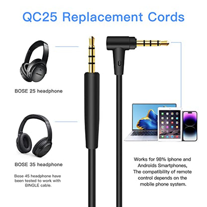 BINGLE Headphones Replacement Audio Cable Cord for Bose 700 QuietComfort Ultra QC45 QC35 35II QC25, OE2 & OE2i, JBL E45/55BT E65BTNC, 2.5mm to 3.5mm On-Ear Headphones Wire Inline Mic/Remote Control