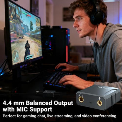Cubilux HC-4 USB to 4.4mm DAC Headphone Amp, 384KHz/32-bit Hi-Res Portable Balanced DAC with Pentaconn Output & 3.5mm MIC Jack, HiFi Audio Dongle for PC, Laptop, Phone, IEMs & Gaming