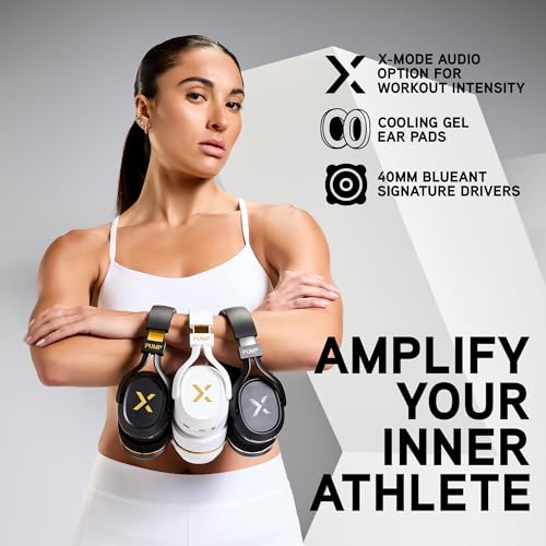 BlueAnt Pump X Wireless Over-Ear Headphones, Bluetooth, Powerful Bass, Active Noise Cancelling & Transparency Mode, Interchangeable Ear Cups, All-Day Comfort for Gym and Training, White/Gold - color: White | Gold