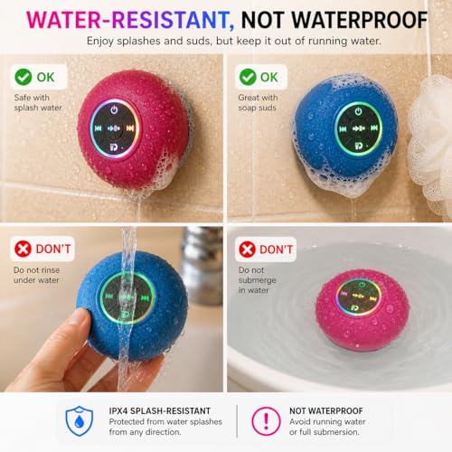 Bluetooth Shower Speaker with LED – Portable Wireless Mini Speaker with Mic & Suction Cup, IPX4 Water Resistant for Shower, Travel, Pool, River Floating, and Outdoor Fun (Plum) - color: Plum